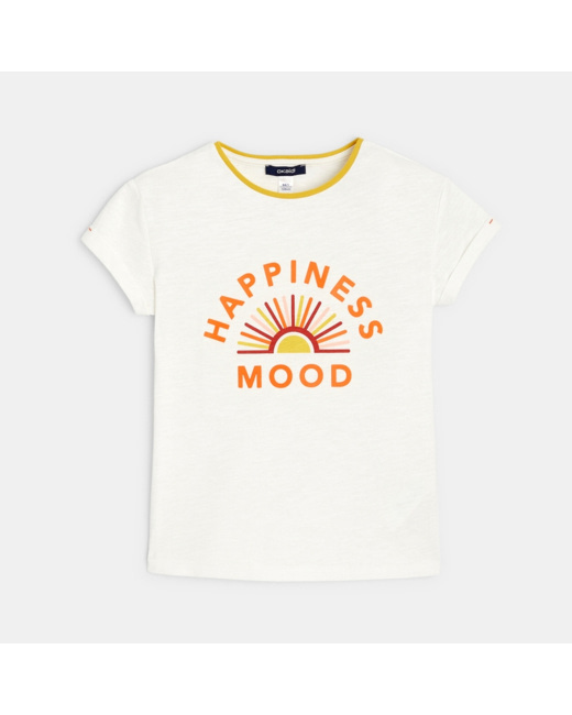T-shirt à message "Happiness Mood" blanc fille