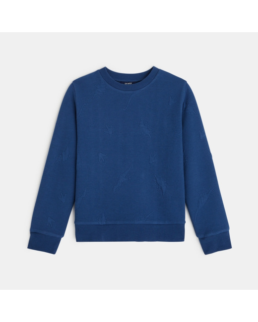 Pull maille fantaisie dinosaures en relief bleu garçon