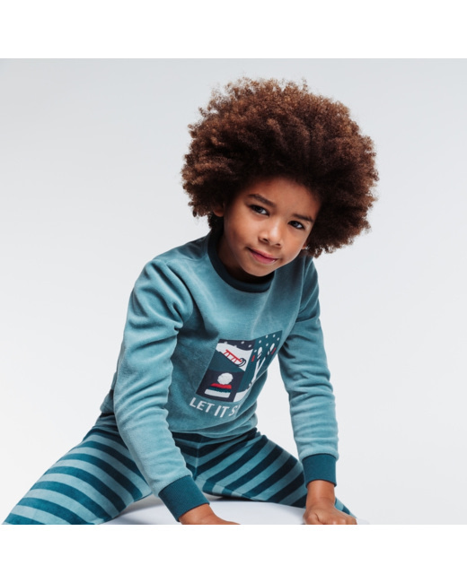 Pyjama 2 pièces en velours bleu garçon