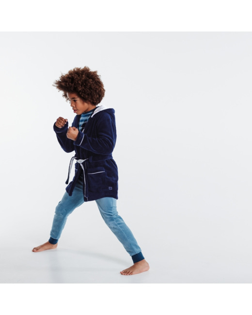 Robe de chambre à capuche en peluche douce bleue garçon