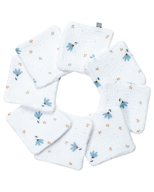 Lingettes bébé lavables 8 pièces, Bleuet