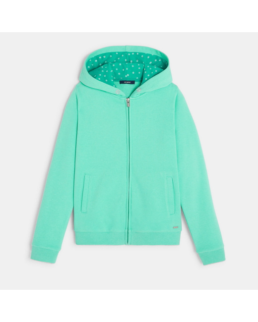 Sweat zippé à capuche turquoise fille