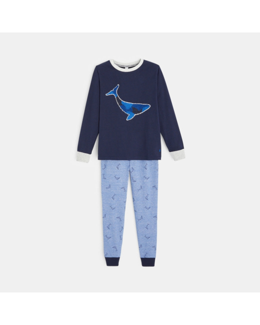 Pyjama 2 pièces jersey bio baleine bleu garçon
