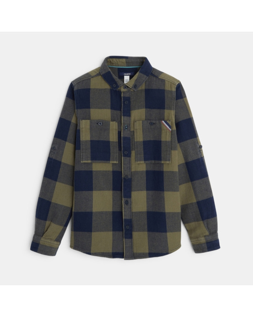 Chemise manches longues à grands carreaux verte garçon