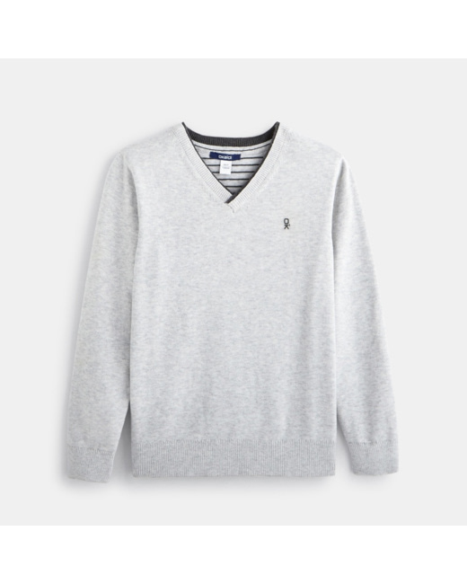 Pull col V gris garçon