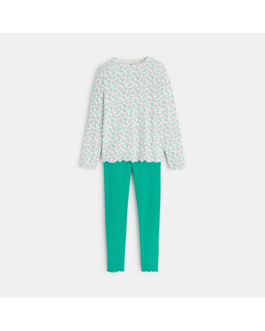 Pyjama 2 pièces en jersey vert fille