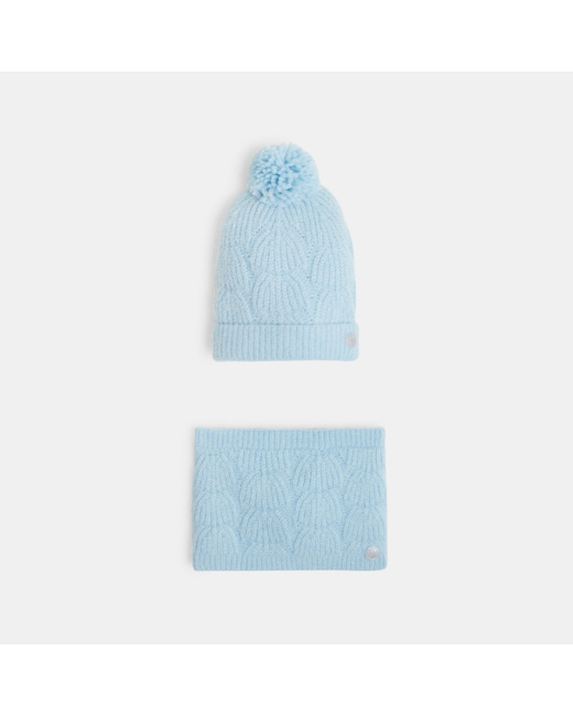 Duo bonnet et snood en tricot bleu fille
