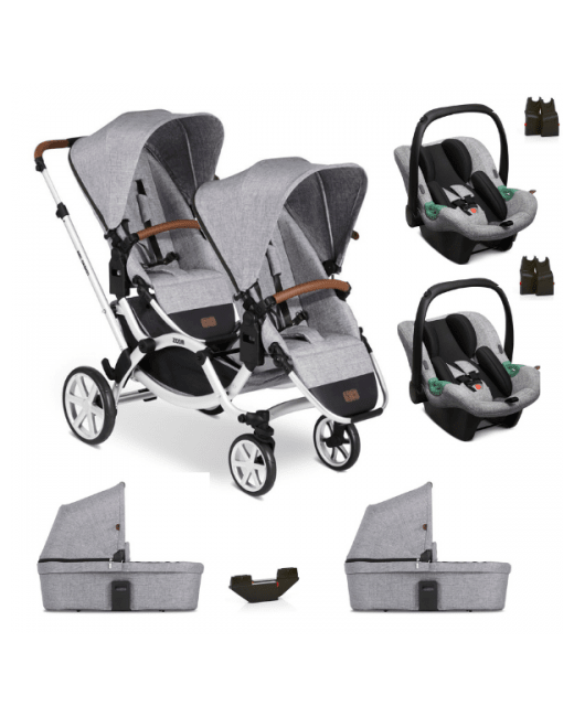 Poussette double Zoom + 2 nacelles + 2 coques auto Tulip