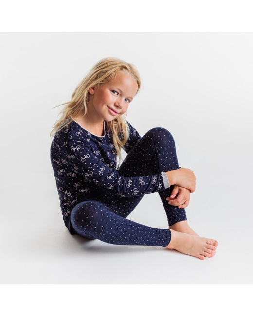 Pyjama 2 pièces en jersey motif vélos phosphorescents rose fille