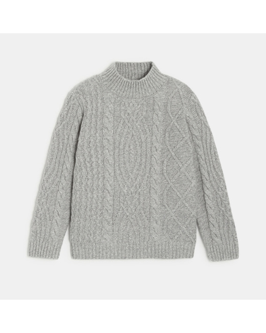 Pull torsadé col cheminée gris garçon