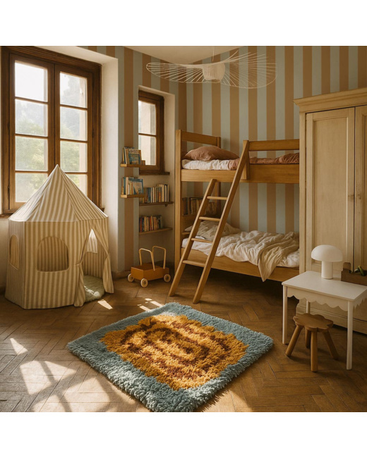 Papier peint enfants Rayures Bleu-Vert