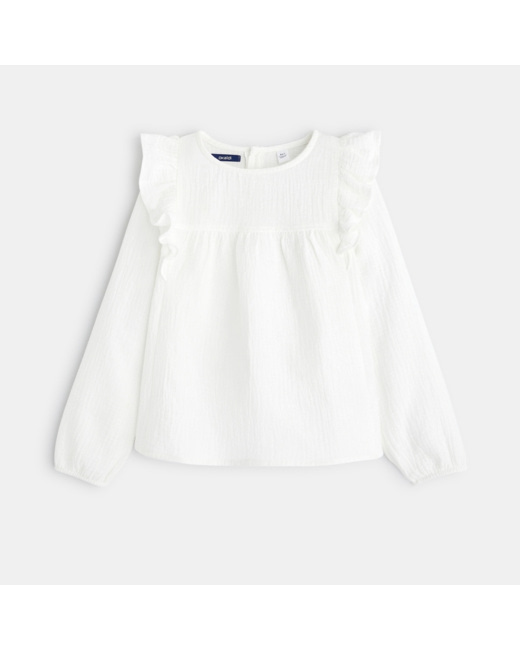 Blouse volantée en gaze de coton blanche fille