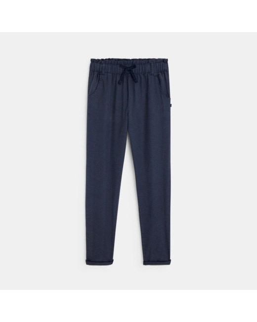 Pantalon paperbag couleur bleu fille