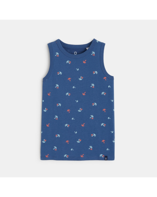 Débardeur col rond imprimé motif palmiers bleu garçon