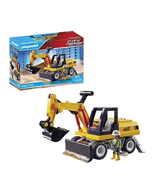 Playmobil City Action - Pelleteuse avec bras réglable pour creuser et pieds d'appui