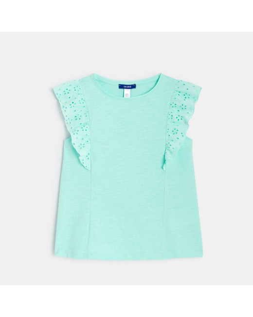 T-shirt détail broderie anglaise bleu fille