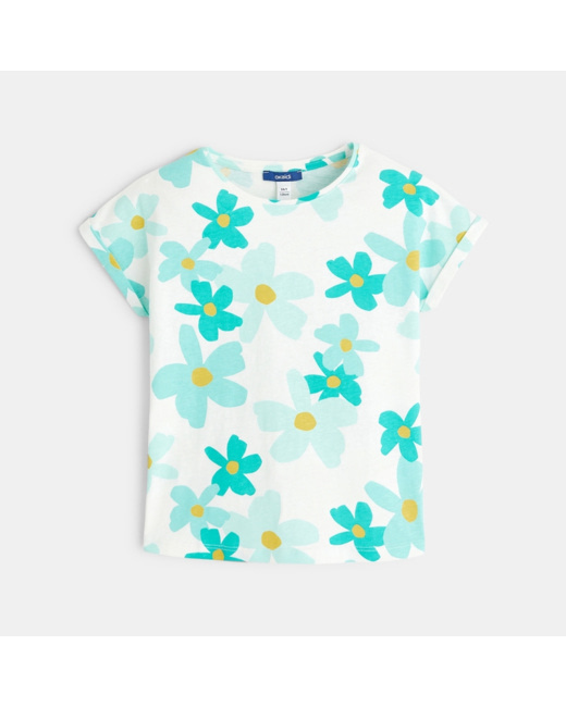 T-shirt grandes fleurs vert fille
