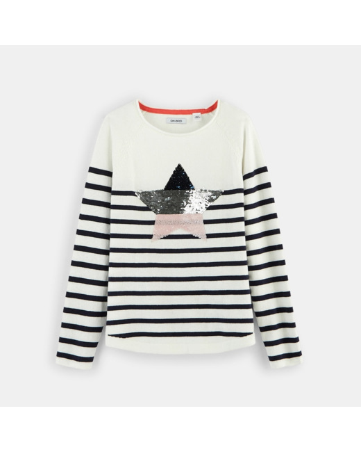 Pull rayé bleu fille