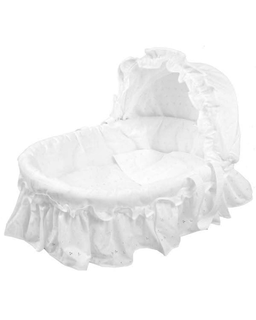 Couffin en osier broderie Anglaise