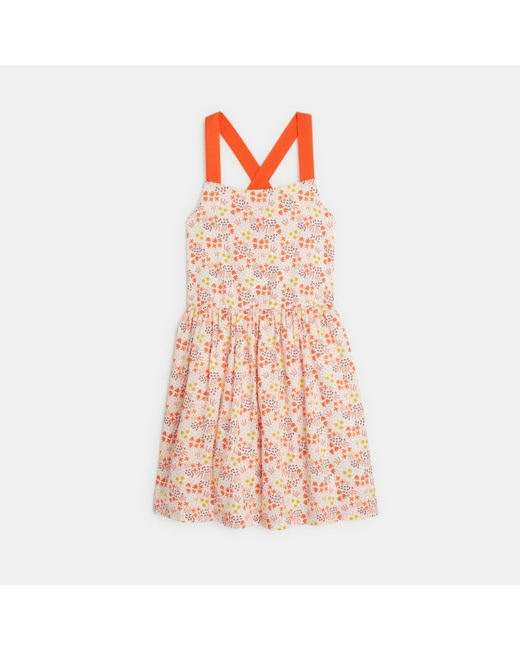 Robe fleurie à bretelles orange fille