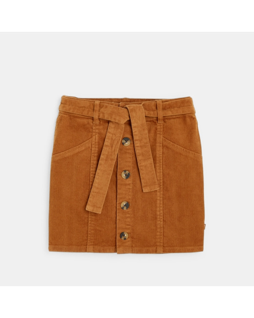 Jupe droite en velours côtelé marron fille