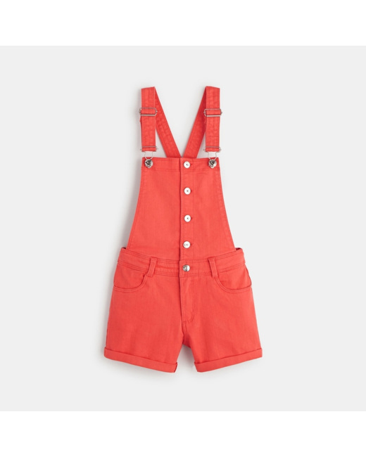 Salopette-short en toile rouge fille