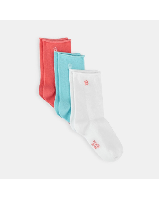 Chaussettes unies (lot de 3) roses fille