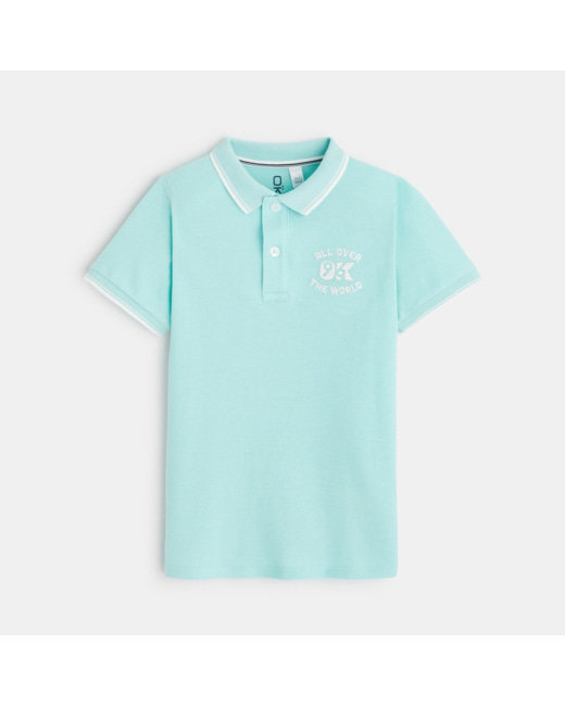 Polo maille piquée manches courtes bleu garçon