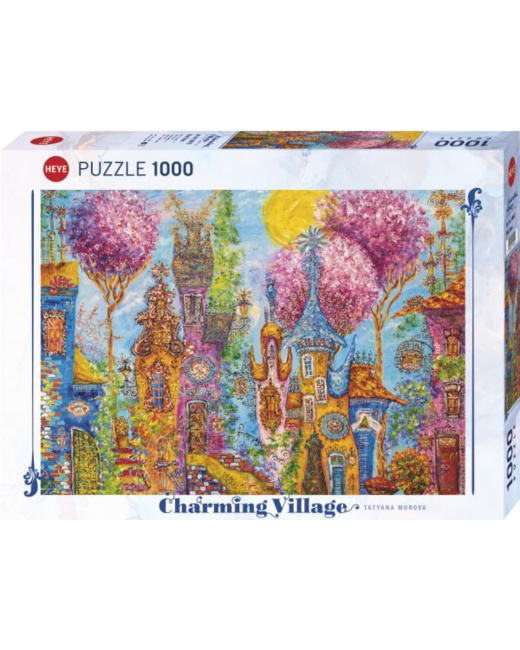 Puzzle 1000 pièces charming village pink trees