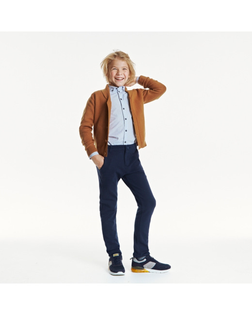 Pantalon chino slim en nid d'abeille bleu garçon
