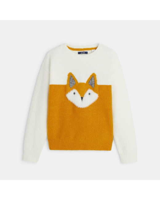Pull fluffy à col rond jaune fille