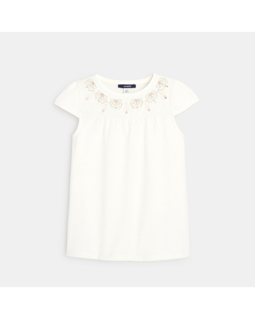 T-shirt broderies et sequins blanc fille