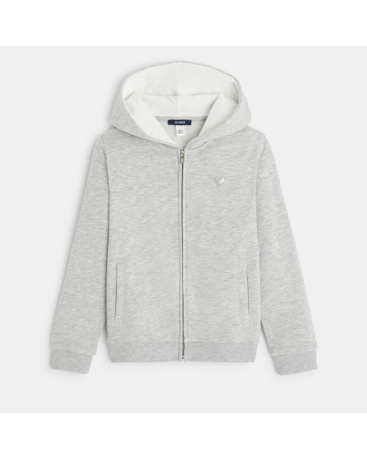 Sweat-shirt uni à capuche gris fille