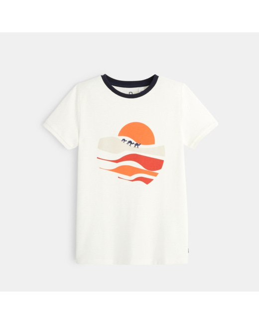 T-shirt maille piquée à motif blanc garçon