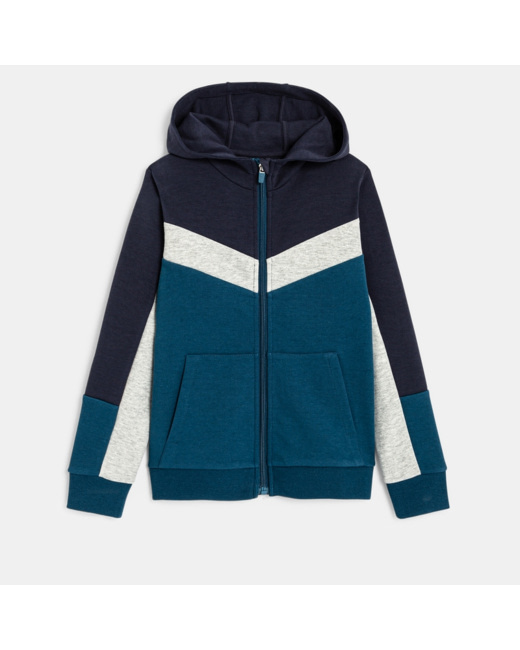 Sweat-shirt 3 couleurs à capuche bleu garçon