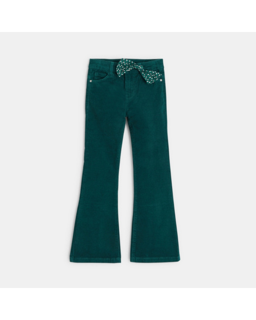 Pantalon évasé en velours côtelé vert fille