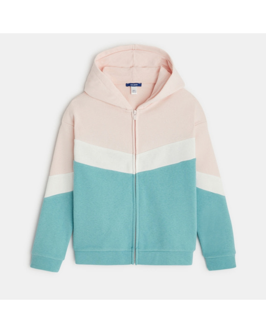 Sweat-shirt à capuche colorblock turquoise fille