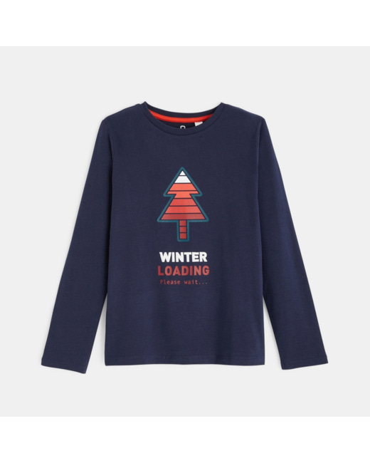 T-shirt manches longues motif sapin bleu garçon