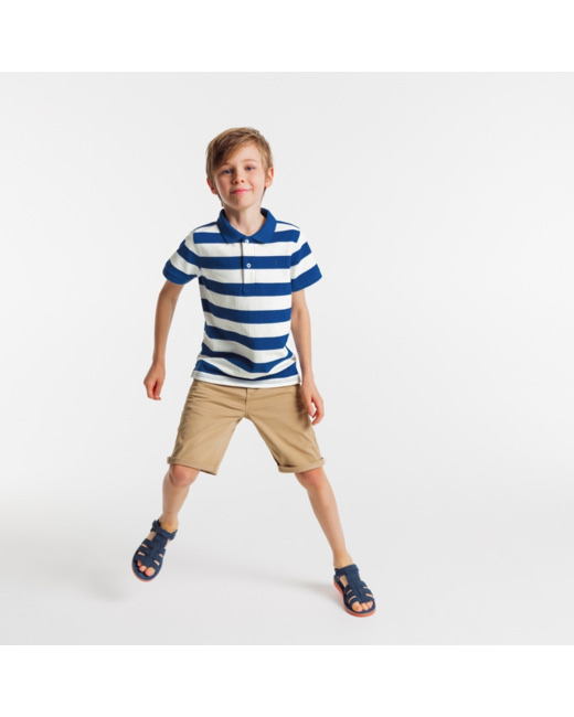 Polo piqué rayé bicolore bleu garçon