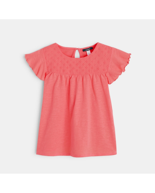T-shirt détail broderie anglaise rose fille