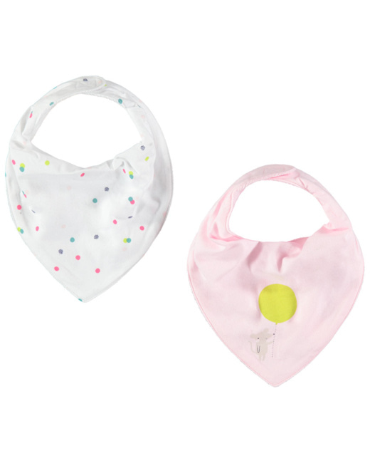 Lot de 2 bavoirs forme bandana blanc à pois / rose à print fantaisie