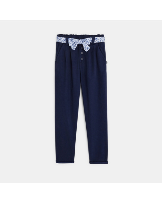 Pantalon à pinces ceinturé bleu fille