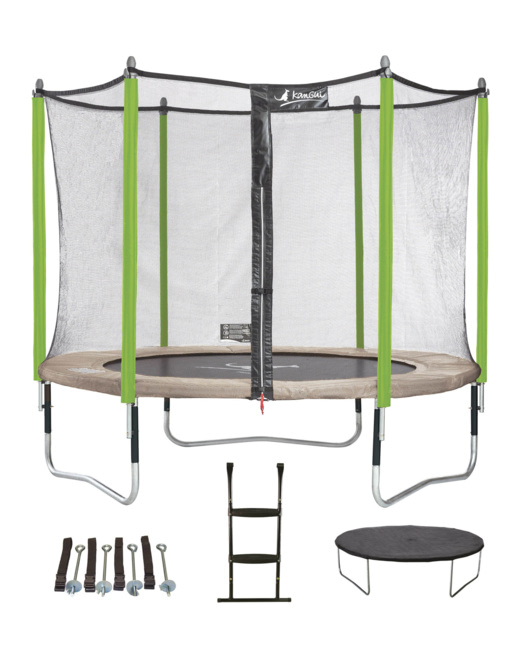 Trampoline de jardin 305 cm + filet + échelle + bâche + kit d'ancrage