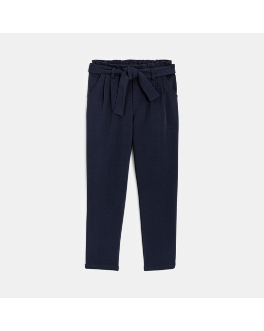 Pantalon chino ceinturé bleu fille