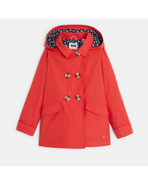 Trench déperlant à capuche rouge fille