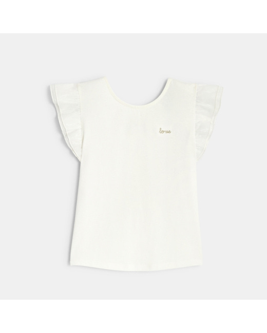 T-shirt "love" à manches volantées blanc fille