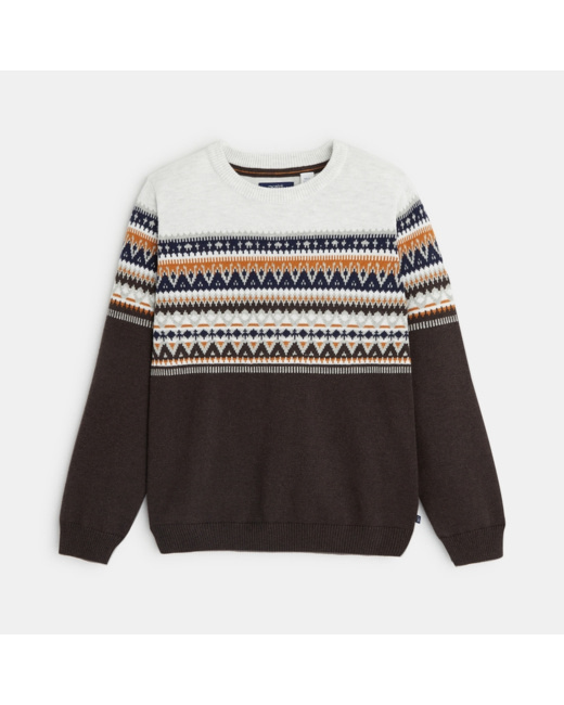 Pull en jacquard scandinave marron garçon
