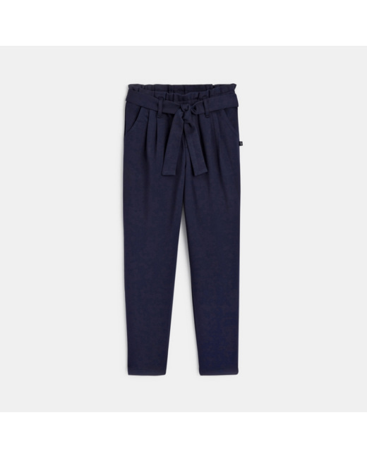 Pantalon à taille haute ceinturée bleu fille