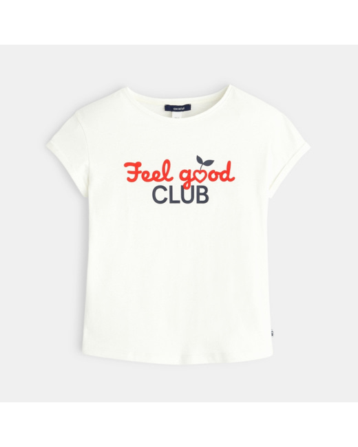 T-shirt manches courtes à message FEEL GOOD CLUB blanc fille