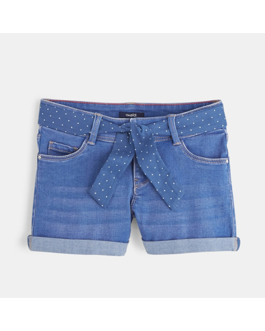 Short en jean ceinturé bleu fille